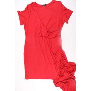 Curvy Sense Dress Asymmetrical Ruffle Faux Wrap 3X Red Party Clubwear
